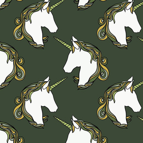 Unicorns in forest green 10”