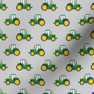 (1" scale) green tractors on grey - farm fabric C19BS