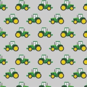 (1" scale) green tractors on grey - farm fabric C19BS