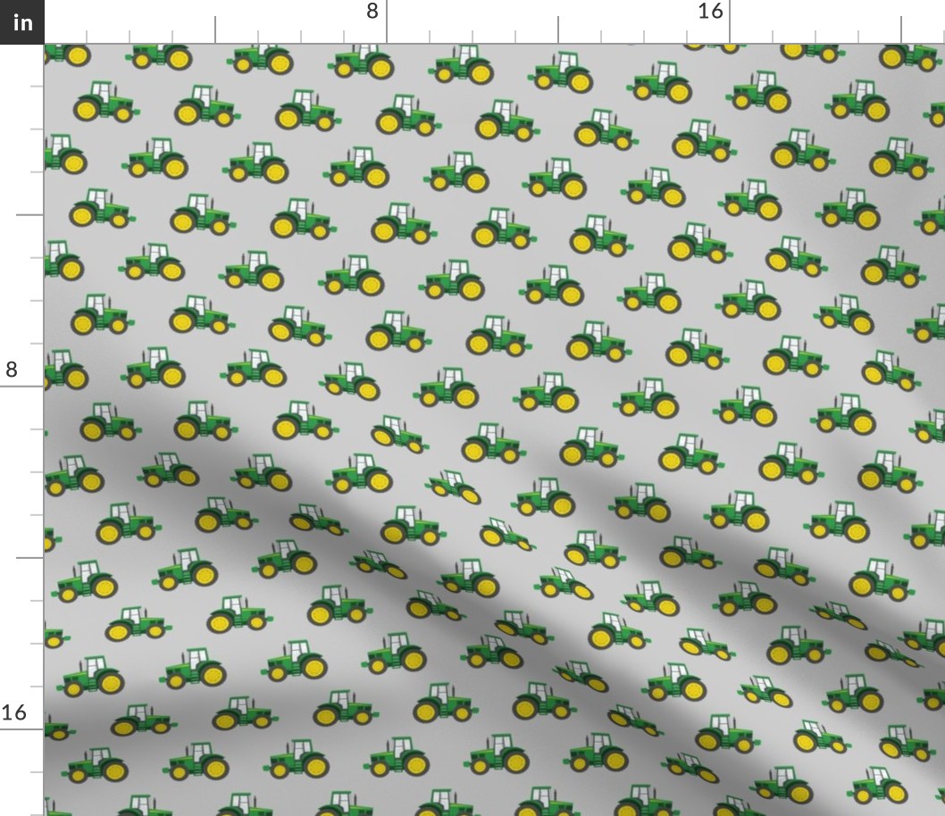 (1" scale) green tractors on grey - farm fabric C19BS