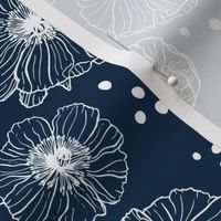 White Poppies on Navy Blue