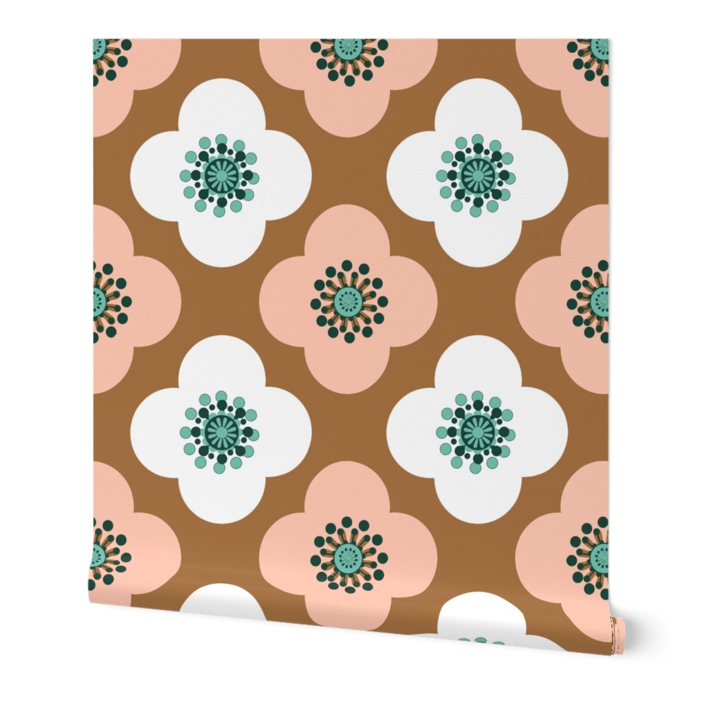 Geometric flower, Poppy oriental pink and white