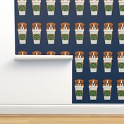 boxer dog coffee cup - cute boxer dog fabric,  boxer coffee design, dog fabric, - white