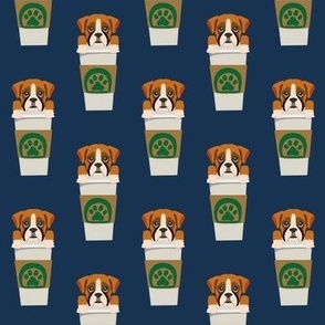 boxer dog coffee cup - cute boxer dog fabric,  boxer coffee design, dog fabric, - white