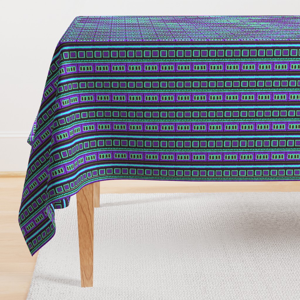 Tribal Squares and Dots - Purple and Teal