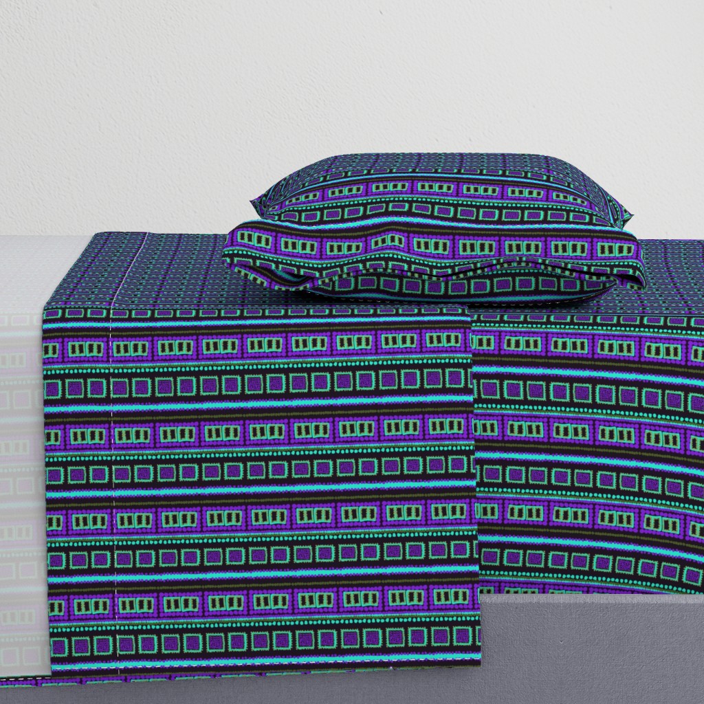 Tribal Squares and Dots - Purple and Teal