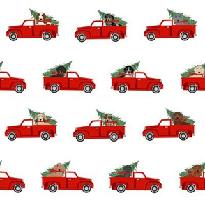 christmas dachshund red truck fabric - cute doxie fabric, cute dachshund fabric, dog fabric, dog design,  - red truck fabric 