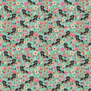 TINY -- doxie dog dachshund dachshunds fabric cute flowers mint fabric dapple dachshunds fabric cute dapple doxie design