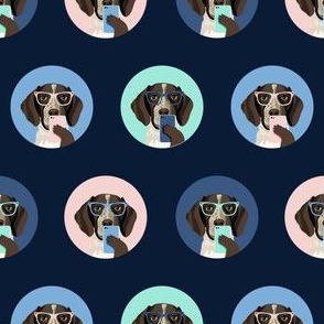 german shorthaired pointer dog selfie fabric, dog selfie, cute selfie, cute dog, glasses, dog glasses, dogs -  navy