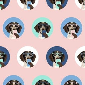 german shorthaired pointer dog selfie fabric, dog selfie, cute selfie, cute dog, glasses, dog glasses, dogs -  pink