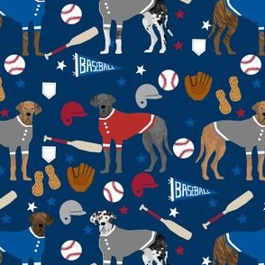 great dane baseball fabric - dog fabric, baseball fabric, dogs design, cute dog - americas pasttime - navy
