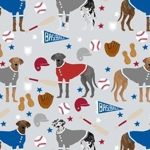 great dane baseball fabric - dog fabric, baseball fabric, dogs design, cute dog - americas pasttime - grey