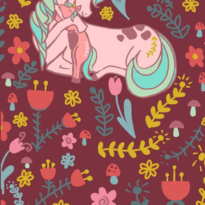 Large Unicorn Tapestry Burgundy