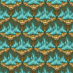 Flamestitched Dragon Scales in Teal and Gold