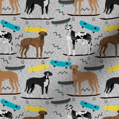 great dane skateboard fabric - retro cool dude fabric, skateboarding dog fabric, dogs fabric, great danes fabric - grey