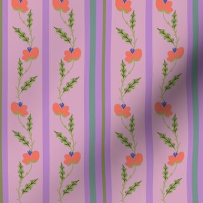 Orange Flowers on Pink and Purple Stripes