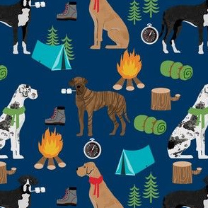 great dane fabric - camping dog fabric, great dane camping, dog design, cute dog , outdoors - navy