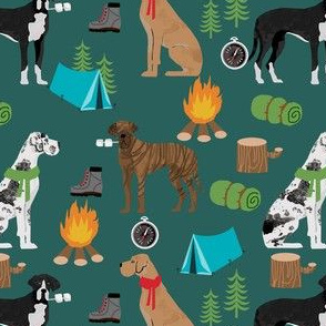 great dane fabric - camping dog fabric, great dane camping, dog design, cute dog , outdoors - green