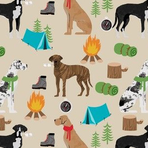 great dane fabric - camping dog fabric, great dane camping, dog design, cute dog , outdoors - khaki
