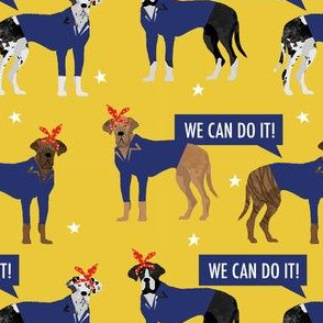 great dane rosie the riveter fabric - dog fabric, great danes fabric, great dane, dog, - yellow