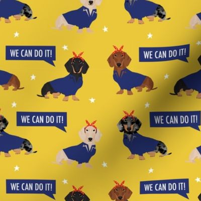 doxie rosie fabric - rosie the riveter fabric, dog fabric, dog costume fabric - yellow