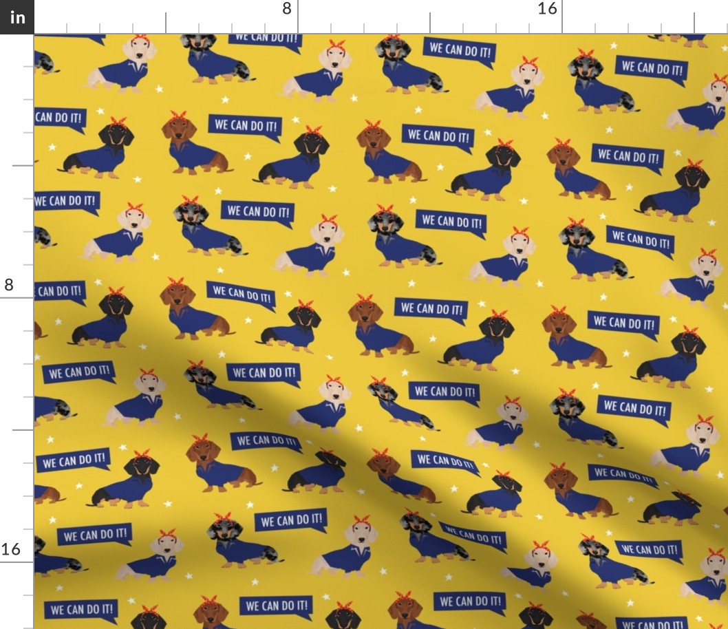 doxie rosie fabric - rosie the riveter fabric, dog fabric, dog costume fabric - yellow