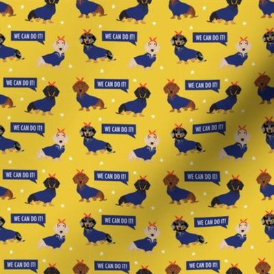 SMALL doxie rosie fabric - rosie the riveter fabric, dog fabric, dog costume fabric - yellow