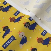 SMALL doxie rosie fabric - rosie the riveter fabric, dog fabric, dog costume fabric - yellow