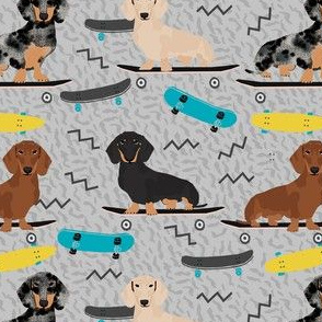 doxie skateboard fabric - sk8 fabric, dog fabric, dogs fabric, cute dog - grey