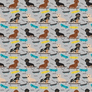 SMALL - doxie skateboard fabric - sk8 fabric, dog fabric, dogs fabric, cute dog - grey