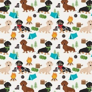 SMALL - doxie camping fabric - dog fabric, dachshund fabric, campfire fabric, outdoors adventurer fabric -