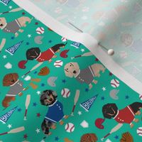 doxie baseball fabric - dachshund baseball design, dog fabric, dog pattern, cute dachshund design - green