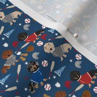 SMALL - doxie baseball fabric - dachshund baseball design, dog fabric, dog pattern, cute dachshund design -  navy