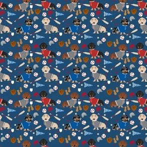 SMALL - doxie baseball fabric - dachshund baseball design, dog fabric, dog pattern, cute dachshund design -  navy