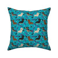 doxie rad fabric - 80s retro fabric, dachshund rad fabric - teal