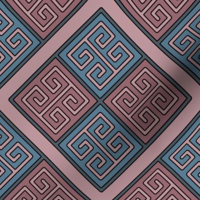 Greek Key in Dusty Rose Pink and Soft Blues