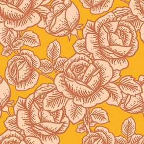 Vintage roses in pink and mustard