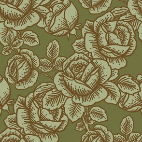 Vintage roses in leaf green