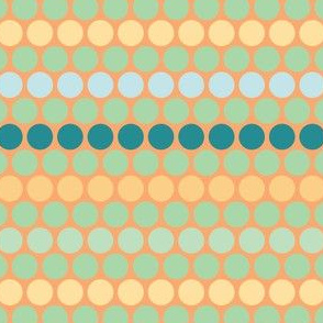 Treasure Island Rounds, Circles on Orange Background, Mint, green and blue shapes