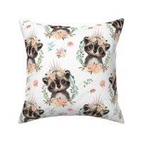 peach coral floral raccoon with flowers 6"