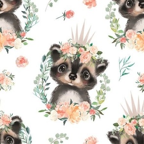 peach coral floral raccoon with flowers 6"