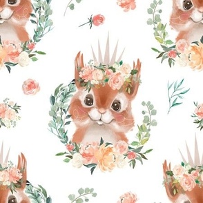 peach coral watercolor floral squirrel with flowers 6"