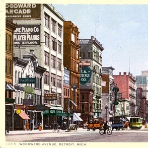 12-16    Downtown Detroit vintage postcard, Woosward  Ave