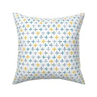 Watercolor Moroccan Cross – Blue + Mustard, Small