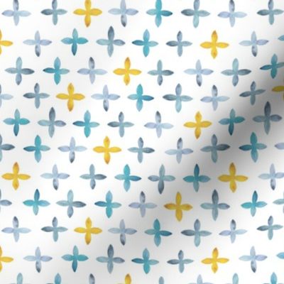 Watercolor Moroccan Cross – Blue + Mustard, Small