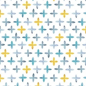 Watercolor Moroccan Cross – Blue + Mustard, Small