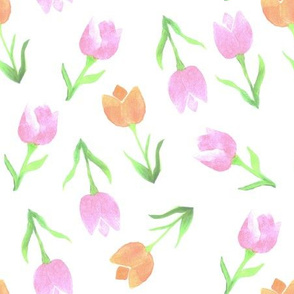 Watercolor Tulips in tints of orange and pink