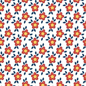 Small Scale Red Floral Pattern in White 