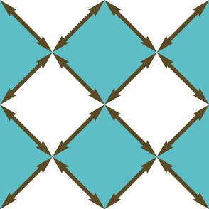 Brown arrows on white and blue, harlequin shapes