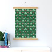 Christmas unicorn fabric - cute holiday design, unicorn flower design, red, pink and green Christmas design - green